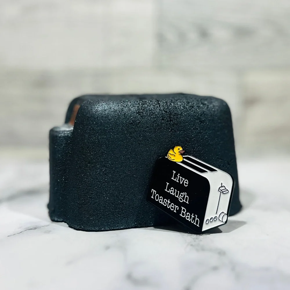 Toaster “Last Bath” Bath Bomb with Keepsake “Live Laugh Toaster Bath” Enamel Pin